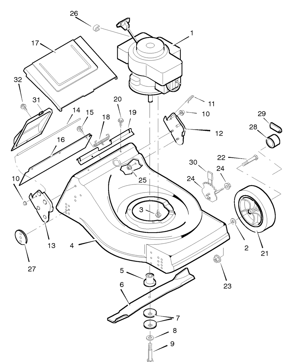 Mower Housing Assembly Diagram and Parts List for 21668X34A 1996 Briggs and Stratton Lawn Mower
